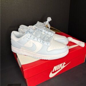 Nike White and Pale Blue Low-Top Sneakers
